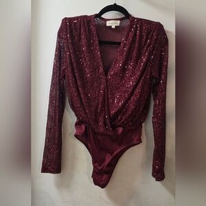 Vanilla Bay Sparkling Maroon Bodysuit